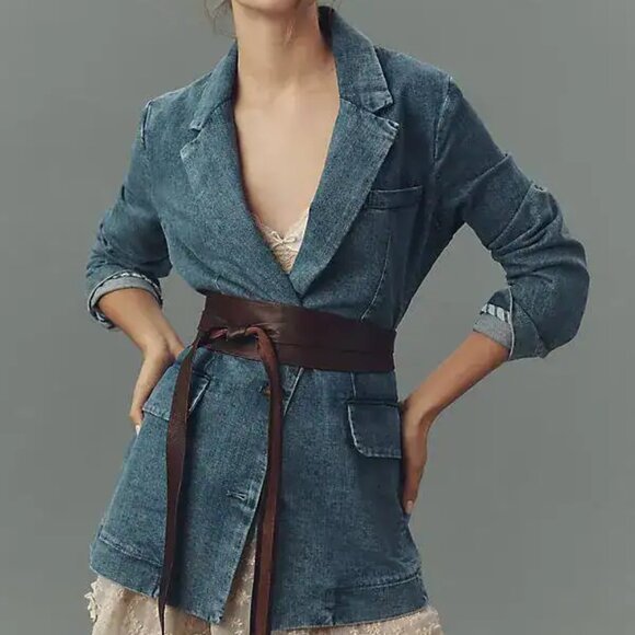 LIKE NEW! Anthropologie Maeve Oversized Denim Blazer Size Small - Picture 2 of 11